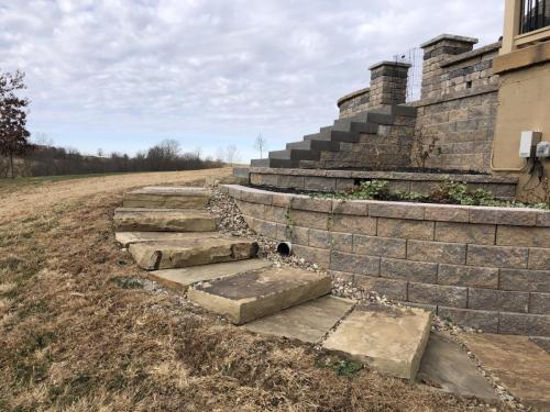 Stone Steps with a Large Retaining Wall